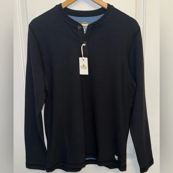 Marine Layer NWT Weekend Sport Henley in Moonless Night - Picture 1 of 7